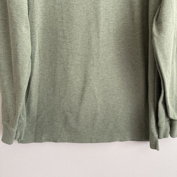 LL Bean Mens Thermal Waffle Knit Henley Shirt Size Large TALL Green Cotton - Picture 7 of 9